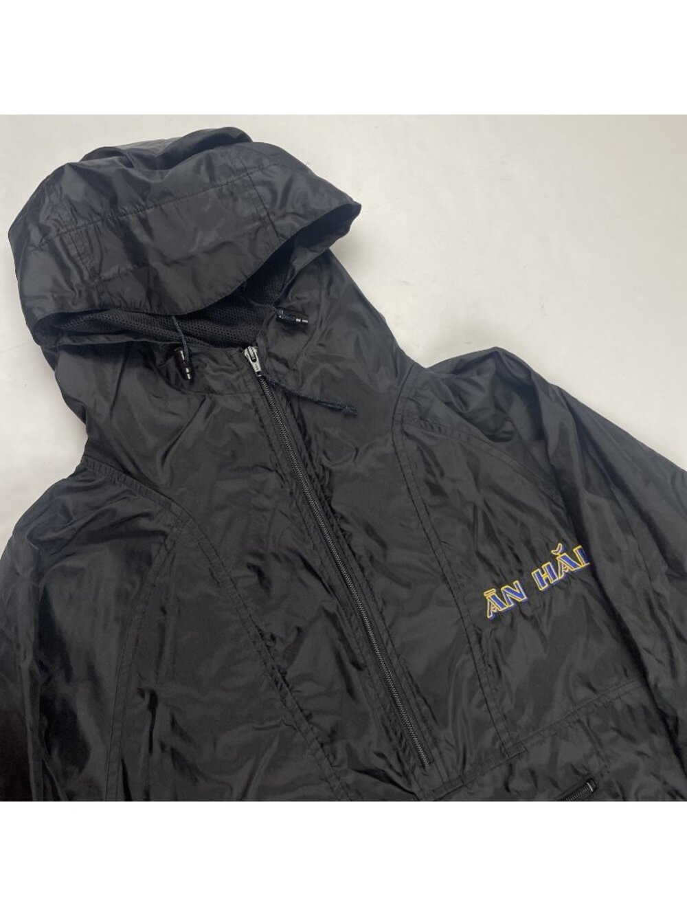 REI Packable Anorak Windbreaker Jacket Men’s S Black Quarter Zip Hooded Vintage